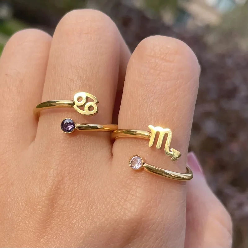 Women’s luxury gold rings-Zendia® Adjustable Zodiac Birthstone Ring