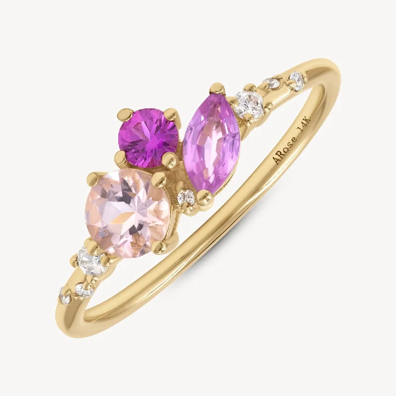 Women’s ruby rings-Pink Ocean Starry Cluster Ring