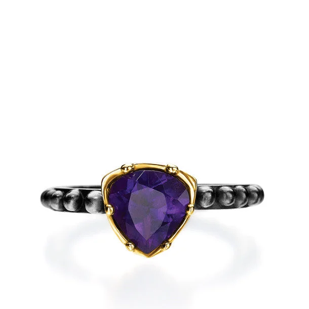 Women’s shiny silver rings-BOHEME COEUR AMETHYST RING