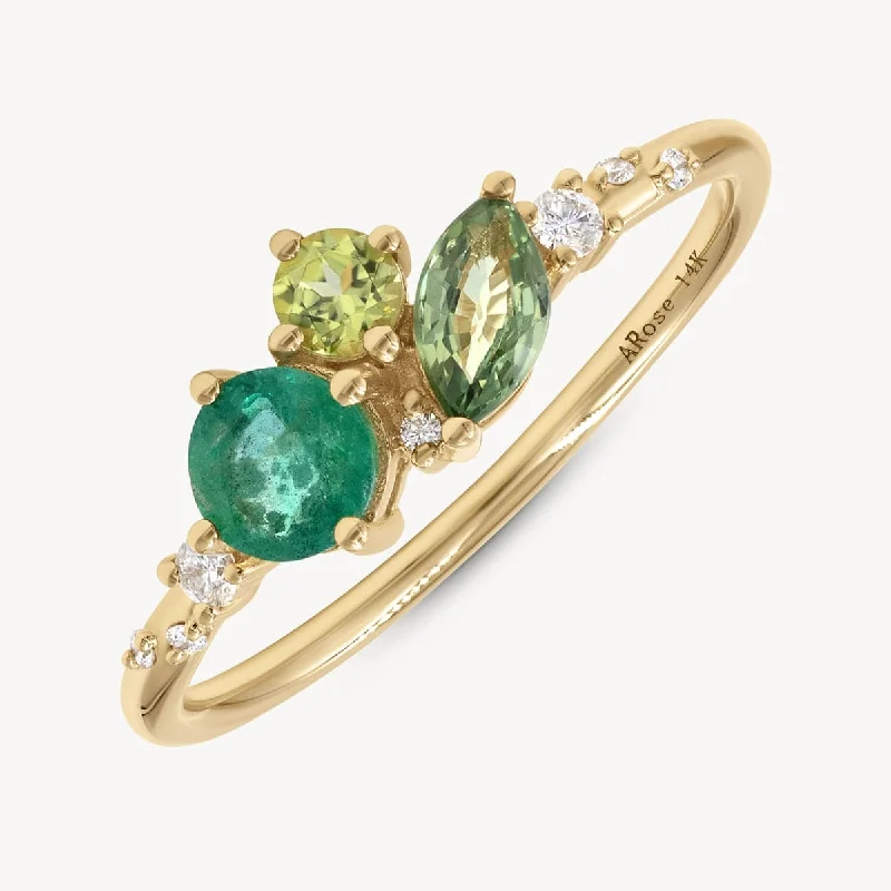 Women’s birthstone rings-Green Ocean Starry Cluster Ring