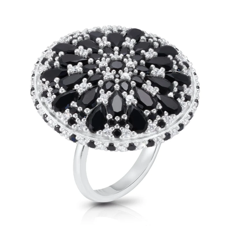 Women’s radiant-cut rings-Mini Night Mandala Cocktail Ring - Silver