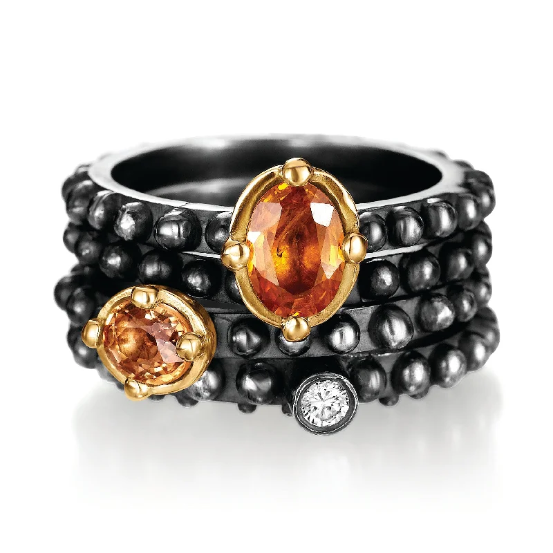 Women’s custom rings-BOHEME ORANGE SAPPHIRE 4-RING STACK