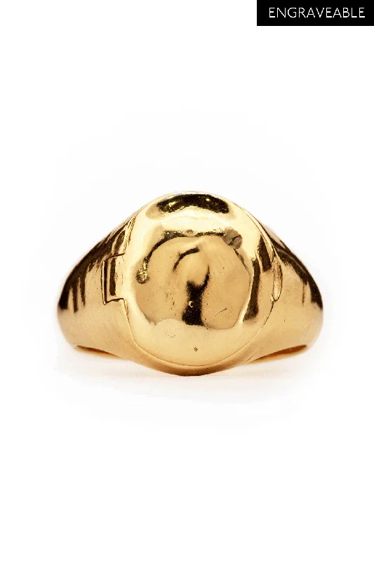 Women’s diamond rings-Memento Locket Signet Ring Gold