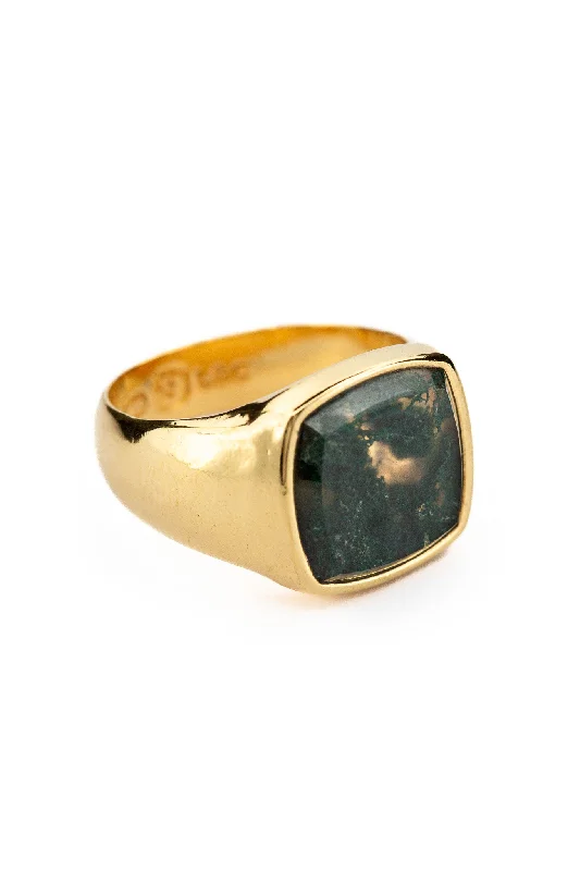 Women’s geometric rings-Creed Ring - Moss Agate | Gold