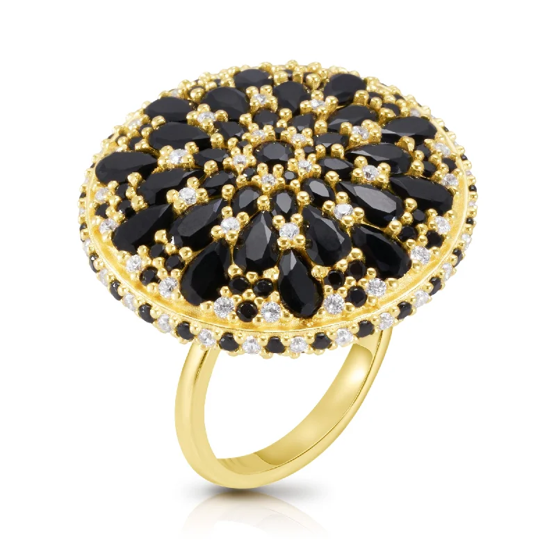 Women’s black diamond rings-Mini Night Mandala Cocktail Ring - Gold