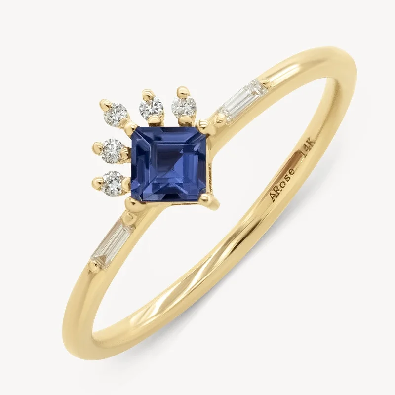 Women’s boho rings-Iolite Diamond Deco Ring