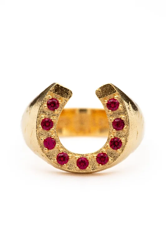 Women’s carved rings-Good Luck Ring - Ruby | Gold