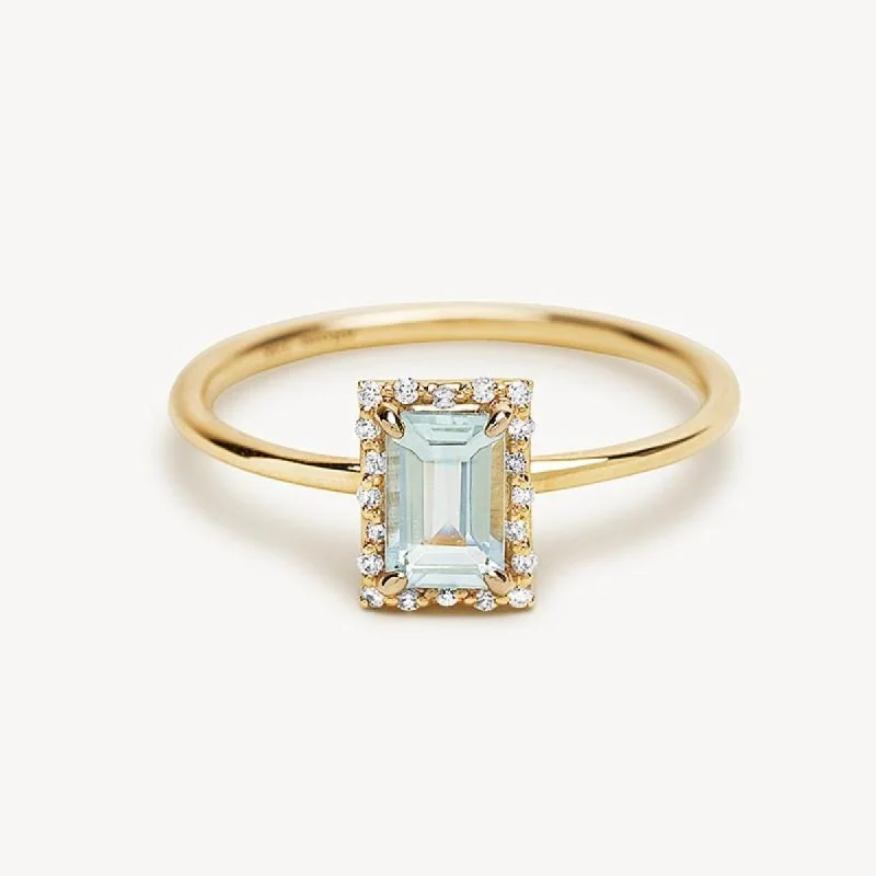 Women’s large statement rings-Starry Frame Aquamarine Ring