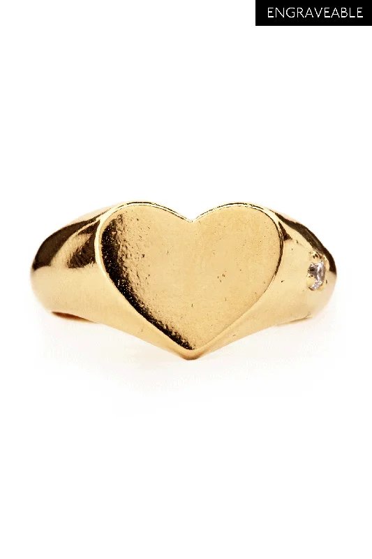 Women’s statement rings-Little Gem Heart Ring Gold - White Sapphire