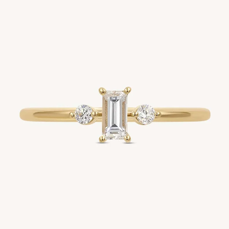 Women’s rose gold engagement rings-North South Baguette Trio Ring