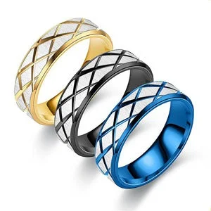 Women’s stackable rings-Wholesale Jewelry Stainless Steel Plaid Ring Gooddiy